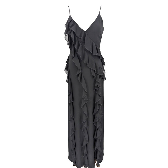 NBD Revolve Nehna Sheer Cascading Ruffle Slip Maxi Gown XS Gothic Fairy Glam - Picture 7 of 15